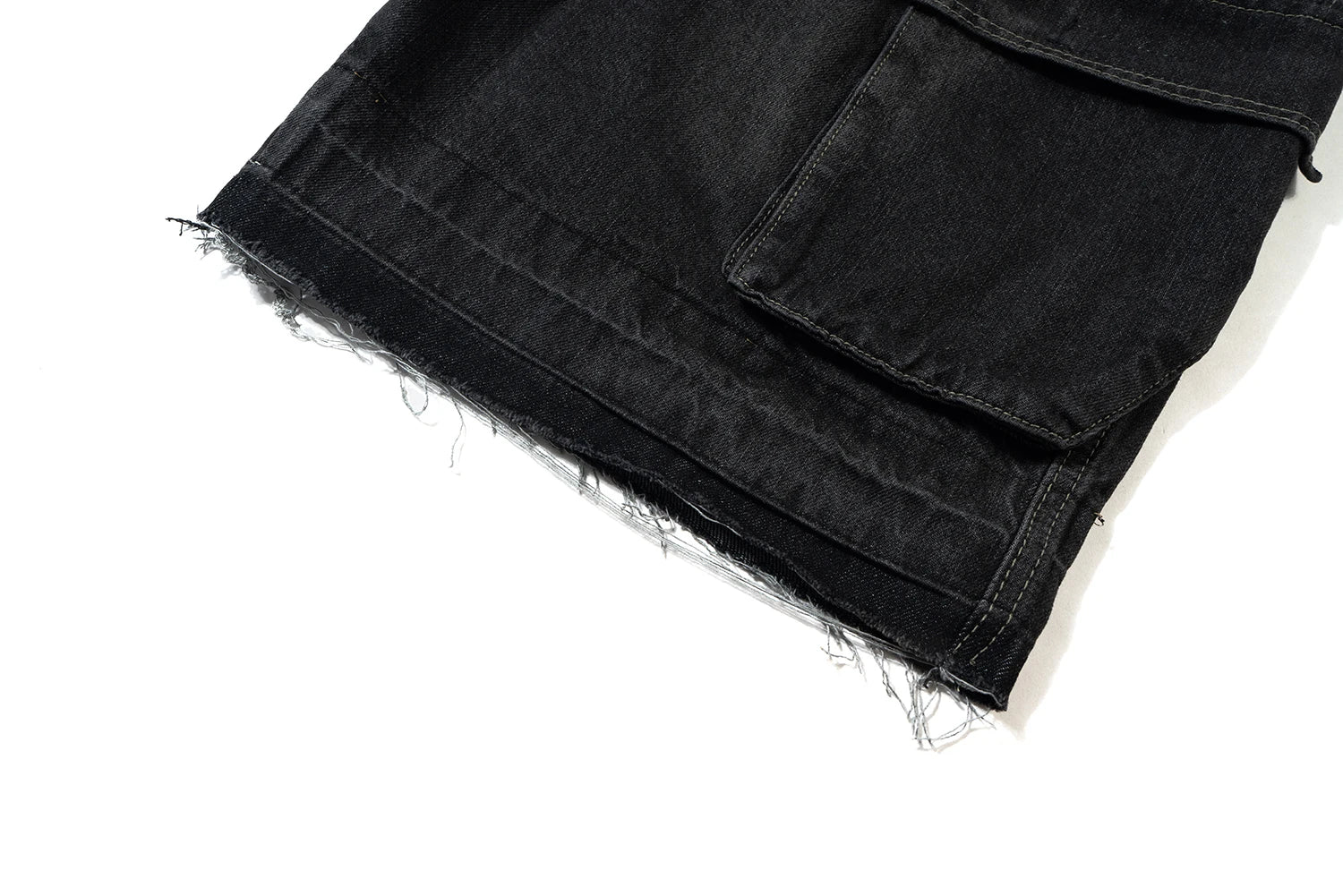 ro style ribbons streetwear multi pockets cargo short for men elastic waist wide leg baggy jeans knee length pants loose overall unique cargo style 4490