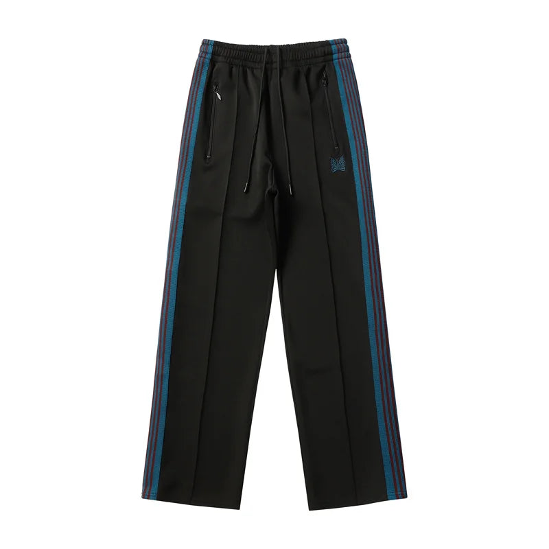 sea blue casual pants men woman loose comfortable side edge weaving stripe embroidery drawstring joggers sweatpants unique joggers style 5226