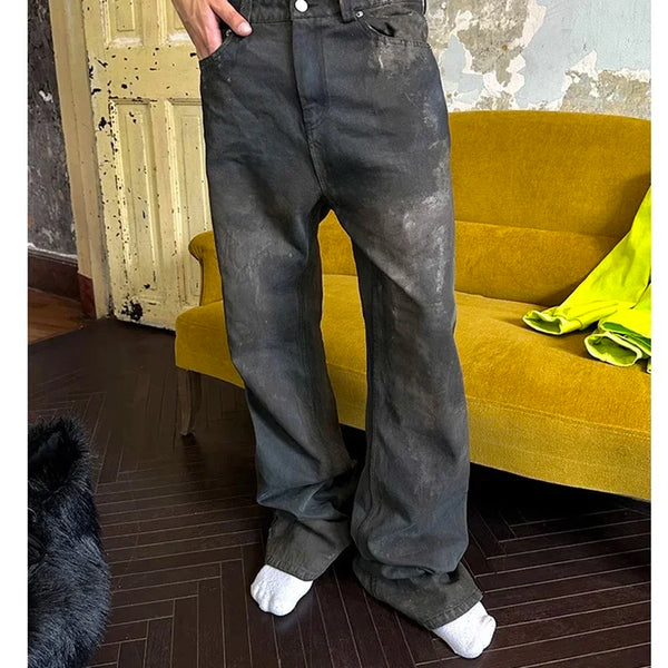 faded mud dyed hand painted vintage baggy jeans for men high street washed straight pantalon homme denim trousers oversized vintage washed jeans