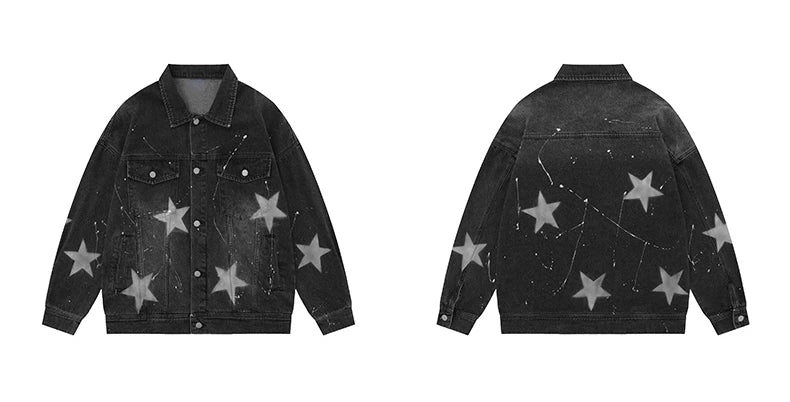 stars graffiti printed denim jackets mens fashion hip hop long sleeve coats outerwear y2k new casual streetwear jeans nan jac - variant style c7847c for streetwear fashion