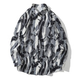 Vintage Streetwear Men Irregular Line Graffiti Print Long Sleeve Shirt