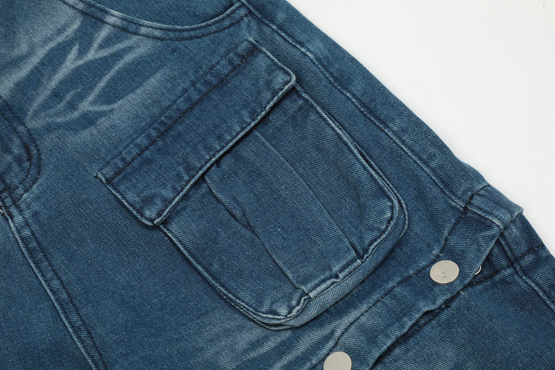 american retro buttons detachable design wide cargo jeans mens womens straight leg pants hip hop washed jeans overall 2023 unique cargo style 920