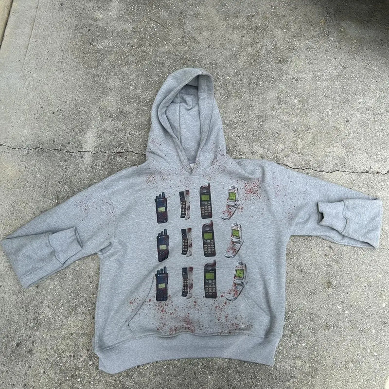 Y2K Autumn Winter Outfit Long Sleeve Hoodie Dark Retro Printed Sweatsh
