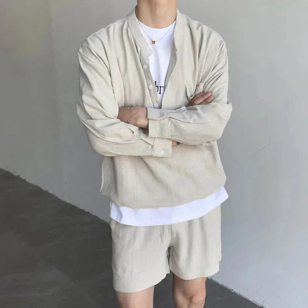 korean fashion summer clothes men 2 piece set solid hip hop v neck tops shorts streetwear short pants outfits casual outer sets relaxed fit shorts