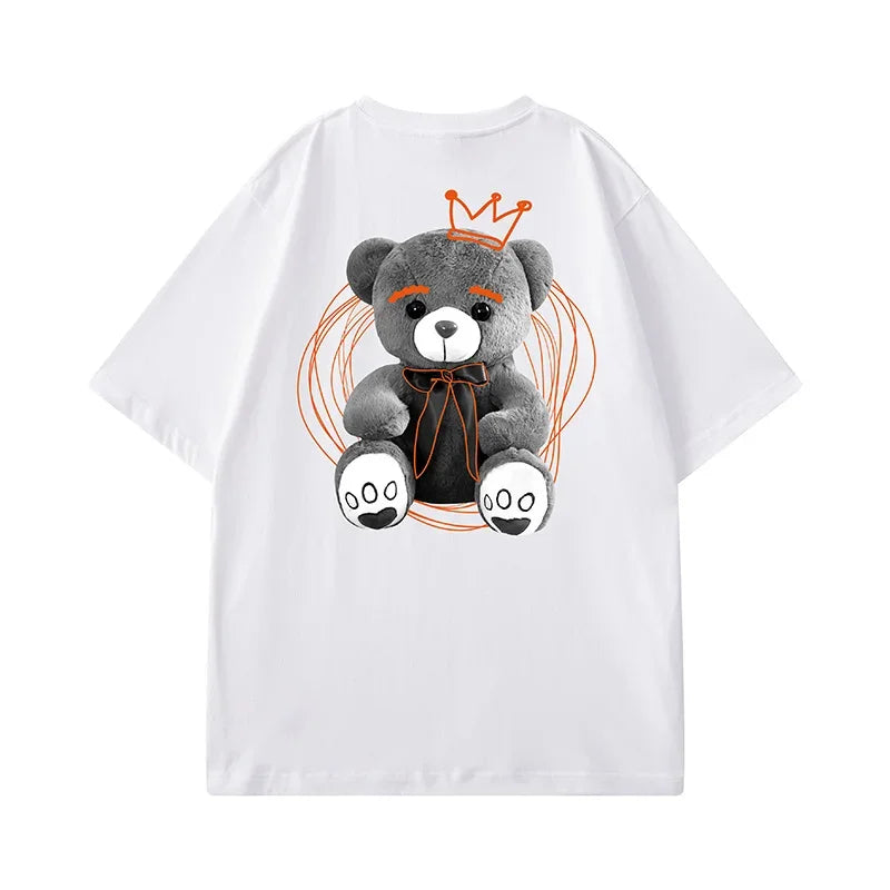 Anime Oversized shirt – American Street Bear Printed Men T Shirt Summer Crewneck