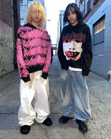 Y2K American Street Fashion Anime Letter Graffiti Print Oversized Hood