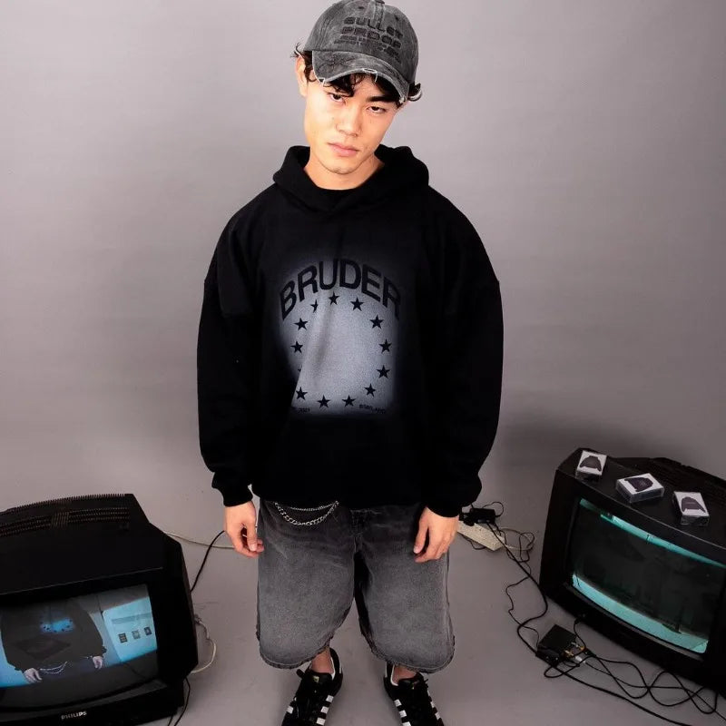 Y2K American Hip Hop Rock Dark Style Oversized Hoodie Men Street Haraj