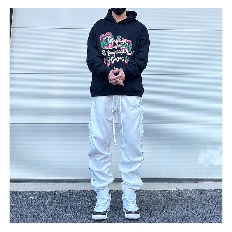 washed distressed denim sweatpant cashew flower patchwork oversized splice buckle jogging jeans casual button baggy men clothing unique joggers style 4342