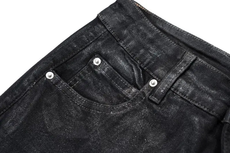 european and american street batik black paint coat wide jeans pants fashionable baggy contoured distressed flared denim jeans unique jeans style 1600
