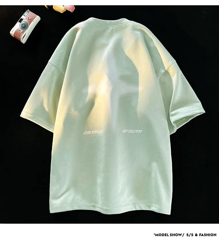 Foaming Printing Fashion Loose Tops High Street Youth Short Sleeve Tee Shirt