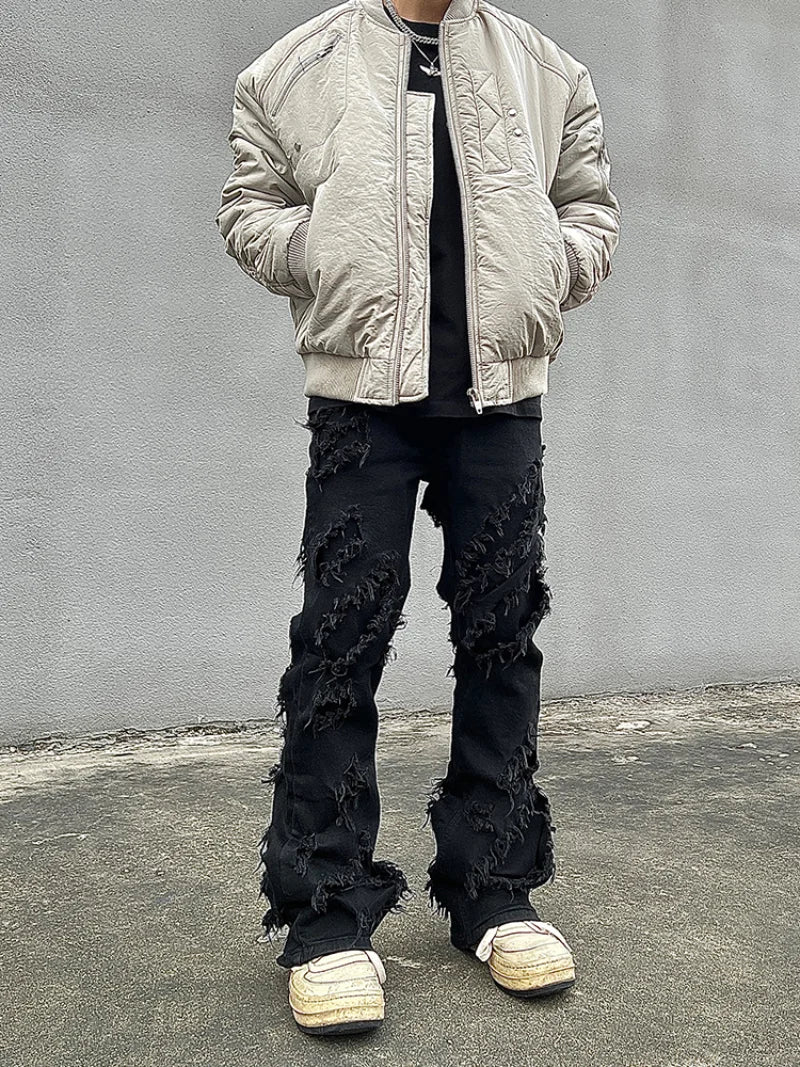 mens distressed ripped destroied tassel denim jean pants new fashion biker jeans streetwear flare pants joggers y2k men s jeans casual joggers