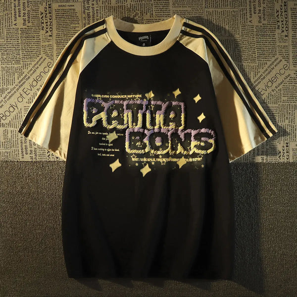 Y2k Oversized shirt – American Summer Trend Personalized Letter Print Raglan Short