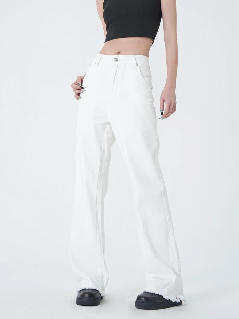 high street micro flare denim pants slim white jeans overall mens fashion casual vibe relaxed solid color washing jeans pants unique jeans style 2019
