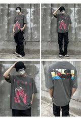 anime aesthetic print tee featuring 24ss summer vintage retro anime printing high street t shirt tops