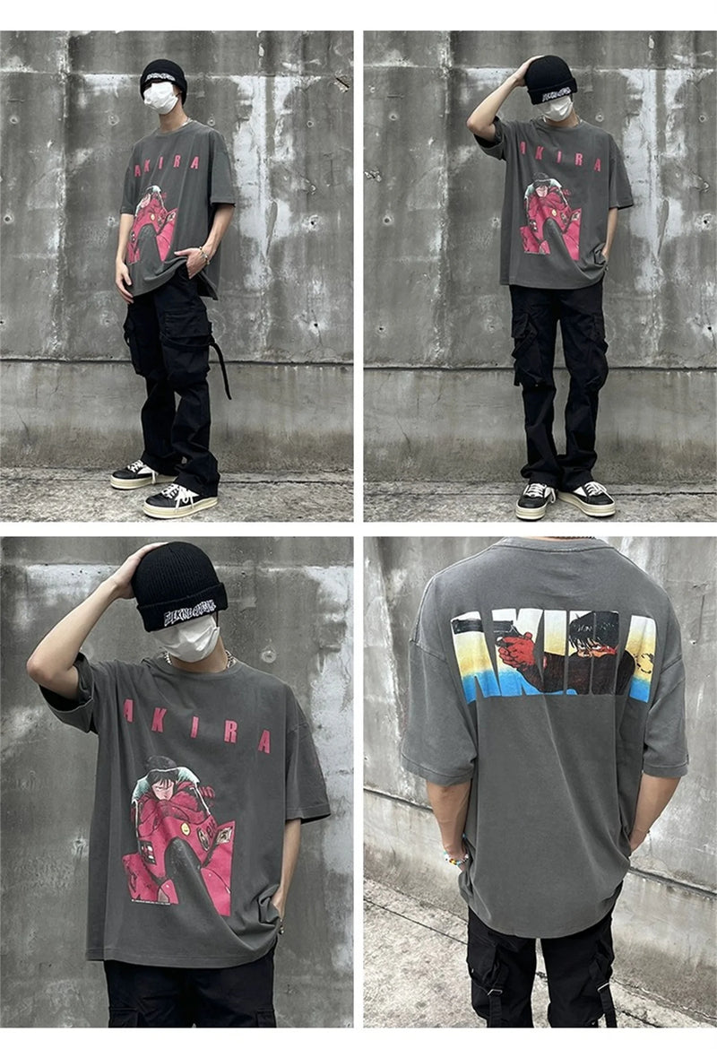 anime aesthetic print tee featuring 24ss summer vintage retro anime printing high street t shirt tops