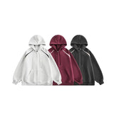 American Street Ins Gray Hooded Sweatshirt Jacket for Boys Retro Street Y2K Loose Splicing Contrasting Zipper Cardigan Top