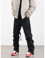 mens hip hip pants retro cargo pant streetwear side pockets bottom zipper harajuku joggers casual loose straight cotton trousers unique joggers style 3825