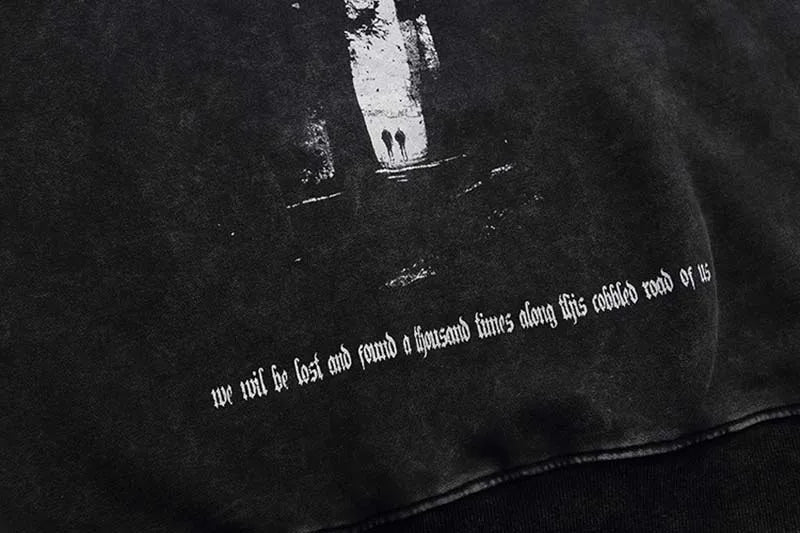 Winter Washed Cotton Hoodies Gothic Letter Print Hooded Vintage Landsc