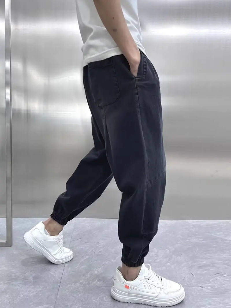 harajuku fashion harem pants mens printed cargo jeans vintage elastic waistband baggy jeans hip hop streetwear men clothing combat utility trousers