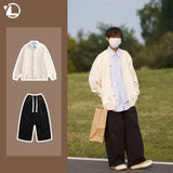 mens casual 2 pcs sets fake two pieces cotton shirt corduroy street wide leg pants sets japanese college retro couples suit unique default style 4575