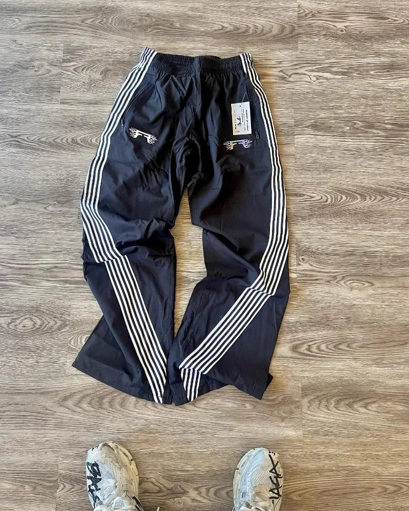 2024 european and american gothic punk fashion striped casual pants men y2k harajuku retro letter print oversized trousers women unique default style 3523