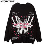 fashion butterfly knitted oversized sweater unisex o neck ripped holes knit pullover streetwear unisex loose sweaters clothing aesthetic street look hoodie, trendy hip hop style outerwear, Y2K vintage urban hoodie