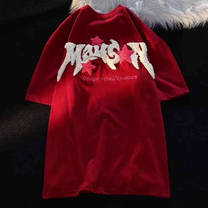 Vaporwave Aesthetic print tee – Cartoon 3D Letter Flocking Embroidery Hip Hop T Shirts Unise