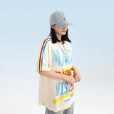 Skatercore Graphic tee – American Colored Striped Graffiti Letter Splicing Short Slee