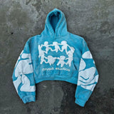 Retro Gothic Trend Letter Pattern Printed Oversized Hoodie Mens Fashio