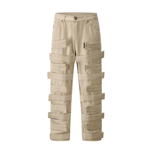 fashion velcros denim jean pants streetwear mens new casual hip hop streetwear tactical straight trousers joggers men y2k pants unique joggers style 3674