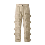 fashion velcros denim jean pants streetwear mens new casual hip hop streetwear tactical straight trousers joggers men y2k pants unique joggers style 3674