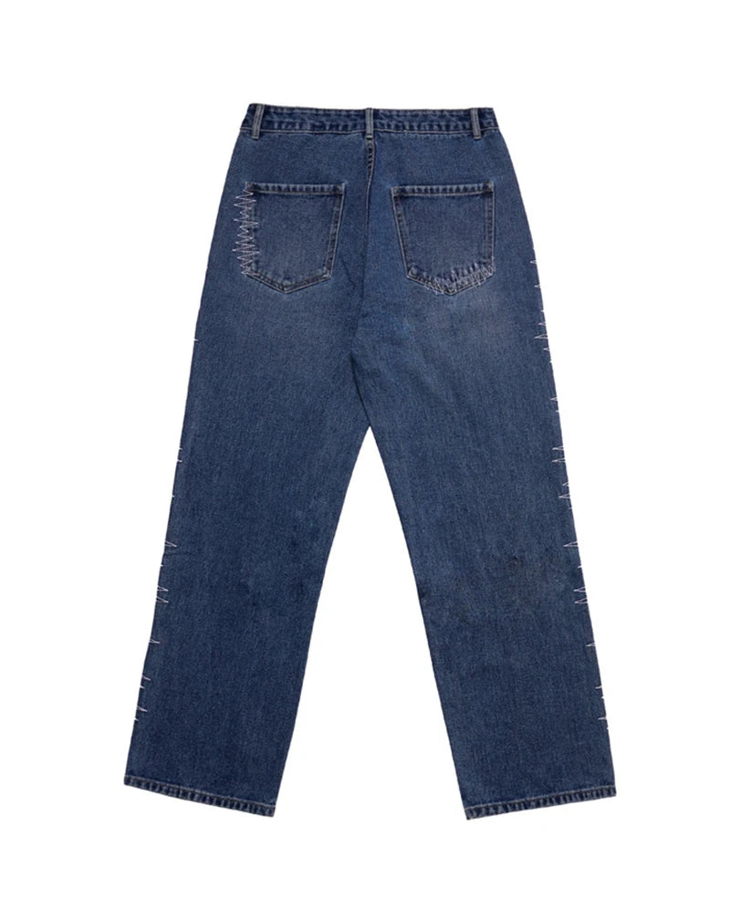 rainbowtouches 2022 brand jeans mens high street pants loose straight men jeans retro embroidery fashion mens trousers unisex unique jeans style 4513
