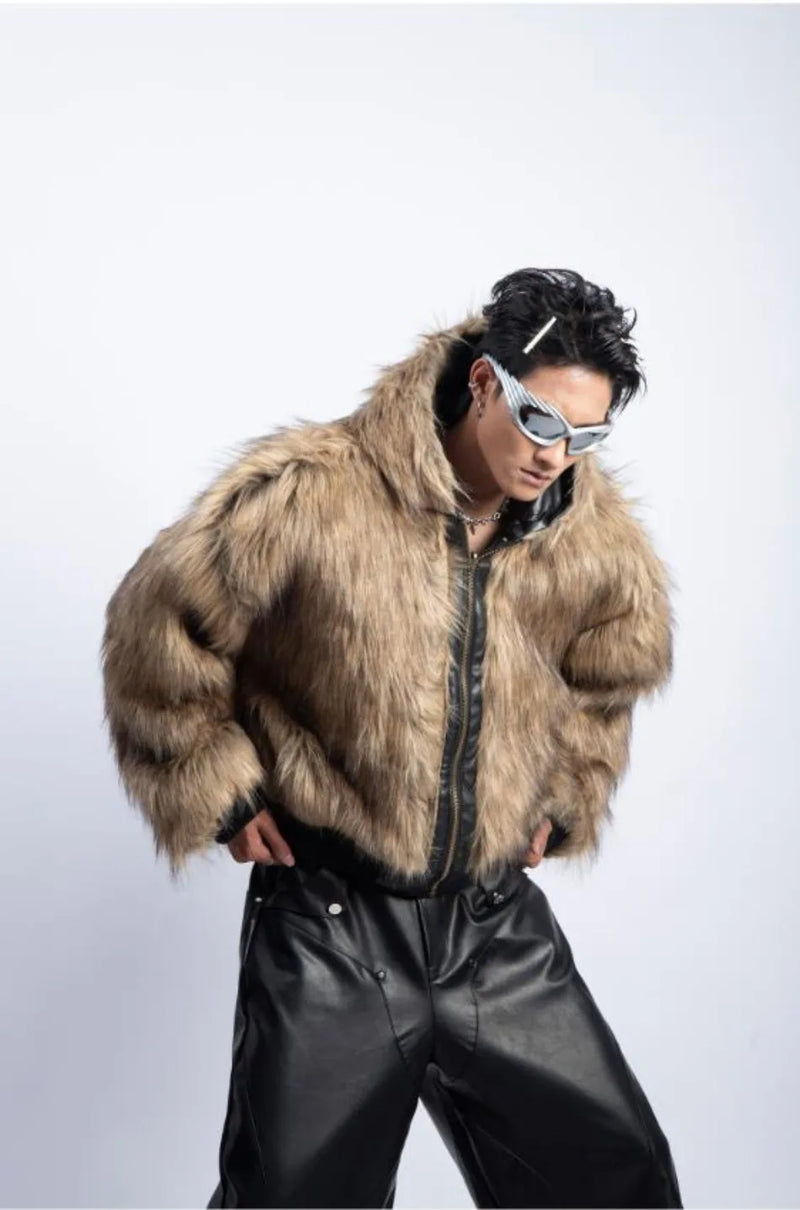 Integrated Fur Leather Men Cotton Jackets Thickened American High Street Motorcycle PU Leather Parkas Winter Couple Punk Outwear