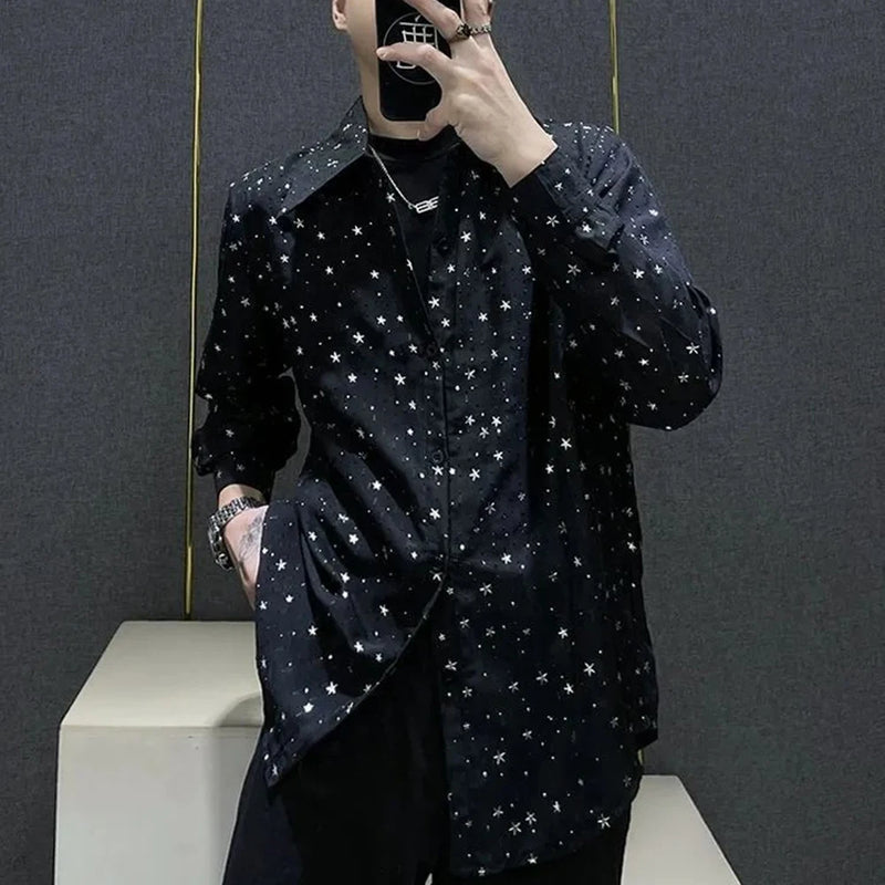 Mens Shirts Night Sky Print Shirts Summer Streetwear Light Breathable Campus Performance Long Sleeve Tops Men'S Clothing 2024