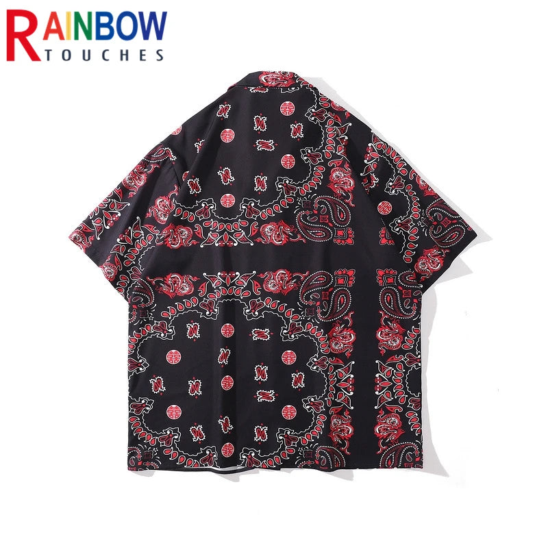 Rainbowtouches Unisex Summer Fresh Style Crane Digital Printing Comfortable  PrintingPolyester Casual Hawaii Street Wear Shirts