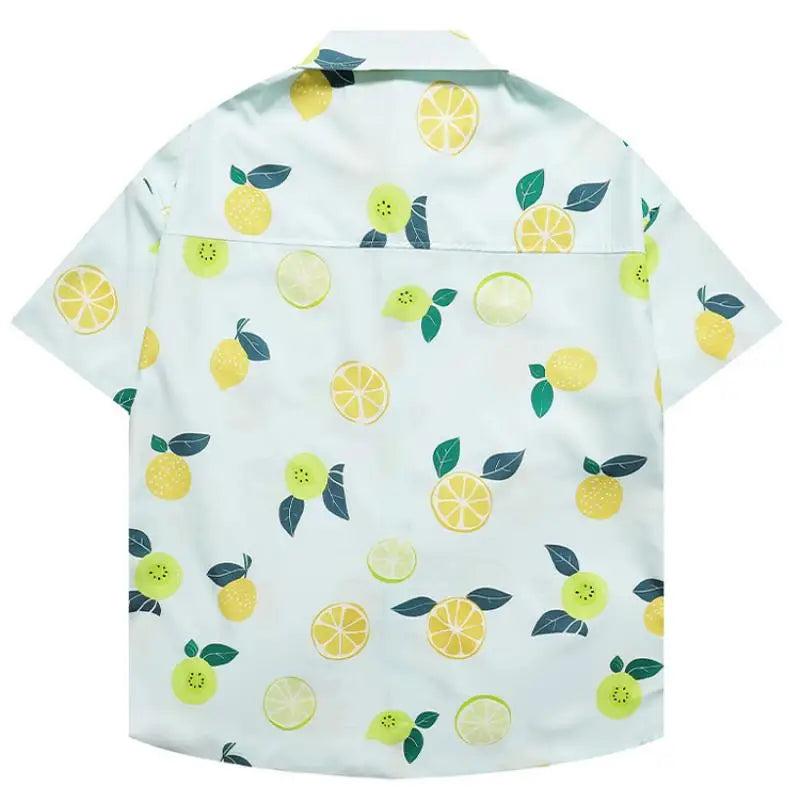 Hawaiian Beach Style Casual Clothes Loose Tops Fruit Print Refreshing Feeling Summer Short Sleeve