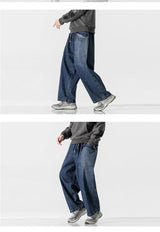 large size jeans basic denim pants solid color mens casual wide leg pants waist elastic hip hop baggy man trousers unique jeans style 386