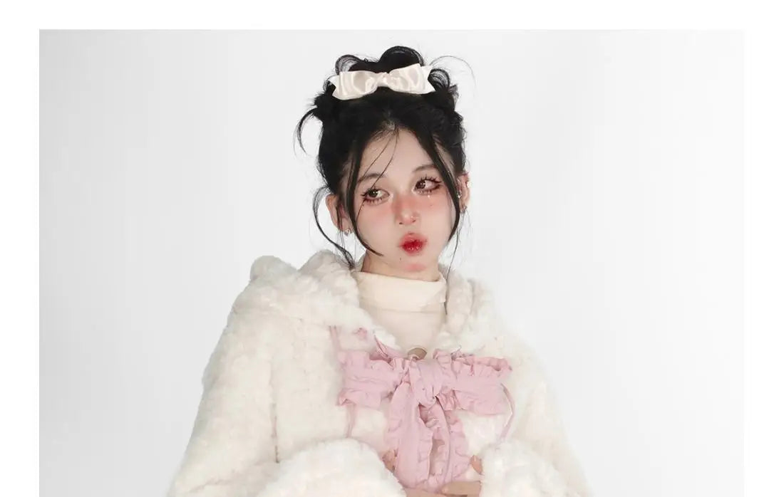 Harajuku Sweet Thicknecked Bow College Coat Woman Zip Up Hoodie Sailor