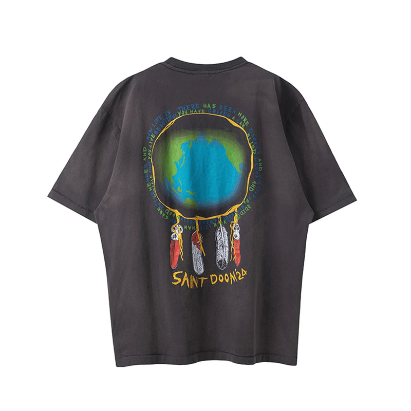 vaporwave vintage t-shirt featuring vintage retro 24ss print high street old school distressed cotton tops t shirt for summer