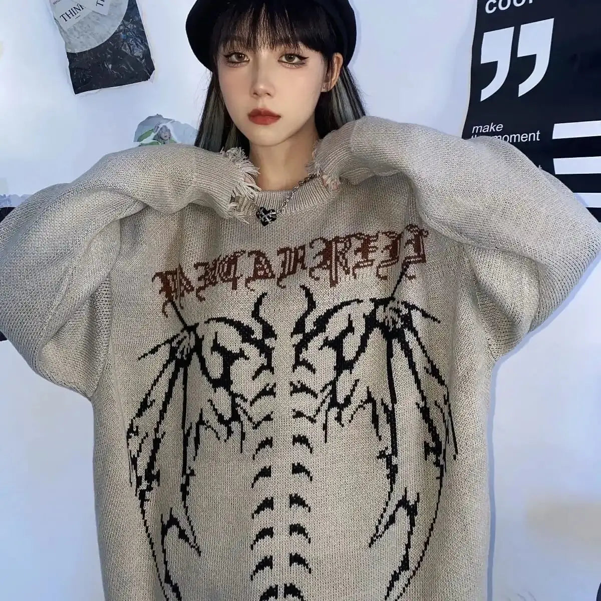 grunge oversized knit streetwear piece for layered look and winter street fits, ideal for men’s fashion and seasonal streetwe