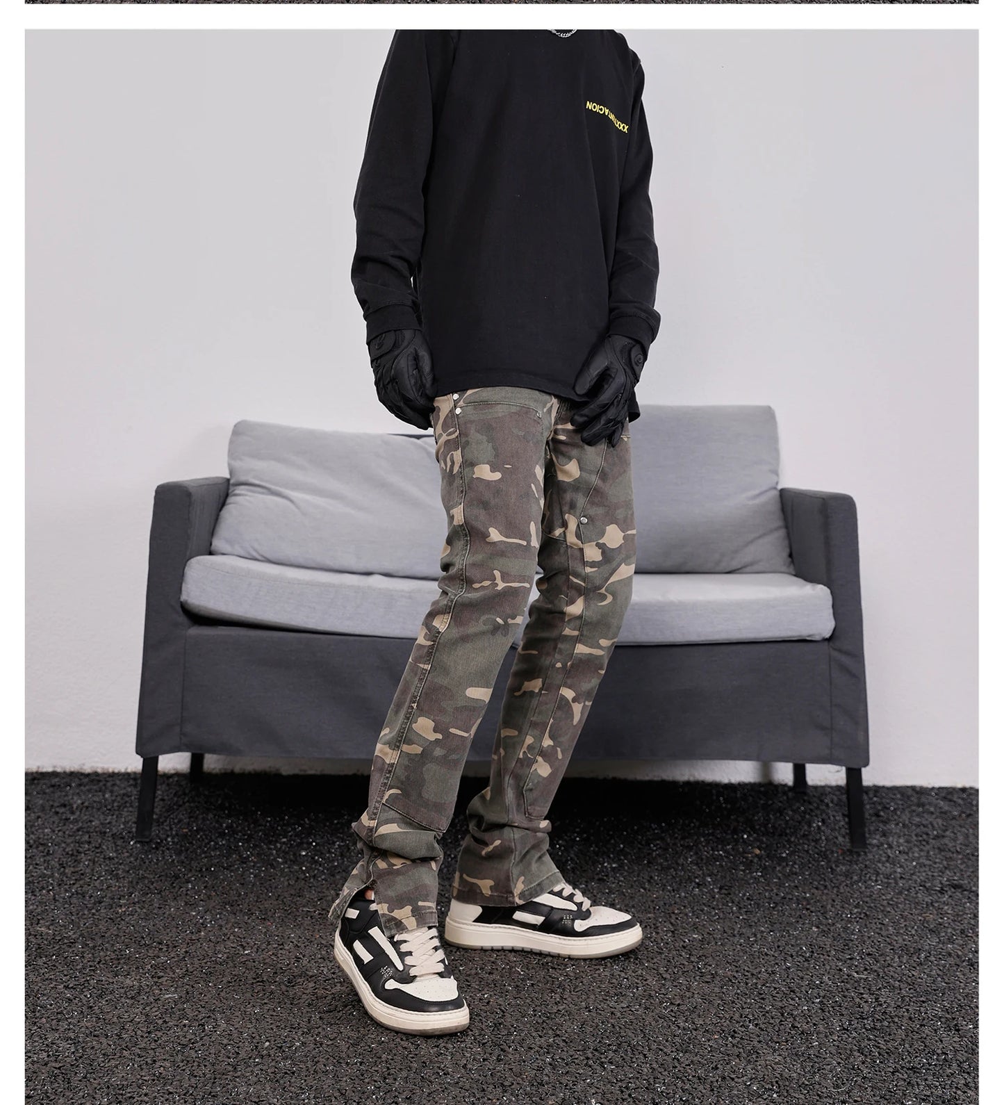 mens hip hop streetwear denim pants fashion camouflage pants 2023 harajuku cotton zipper joggers slim fit jeans trousers pants unique joggers style 2722
