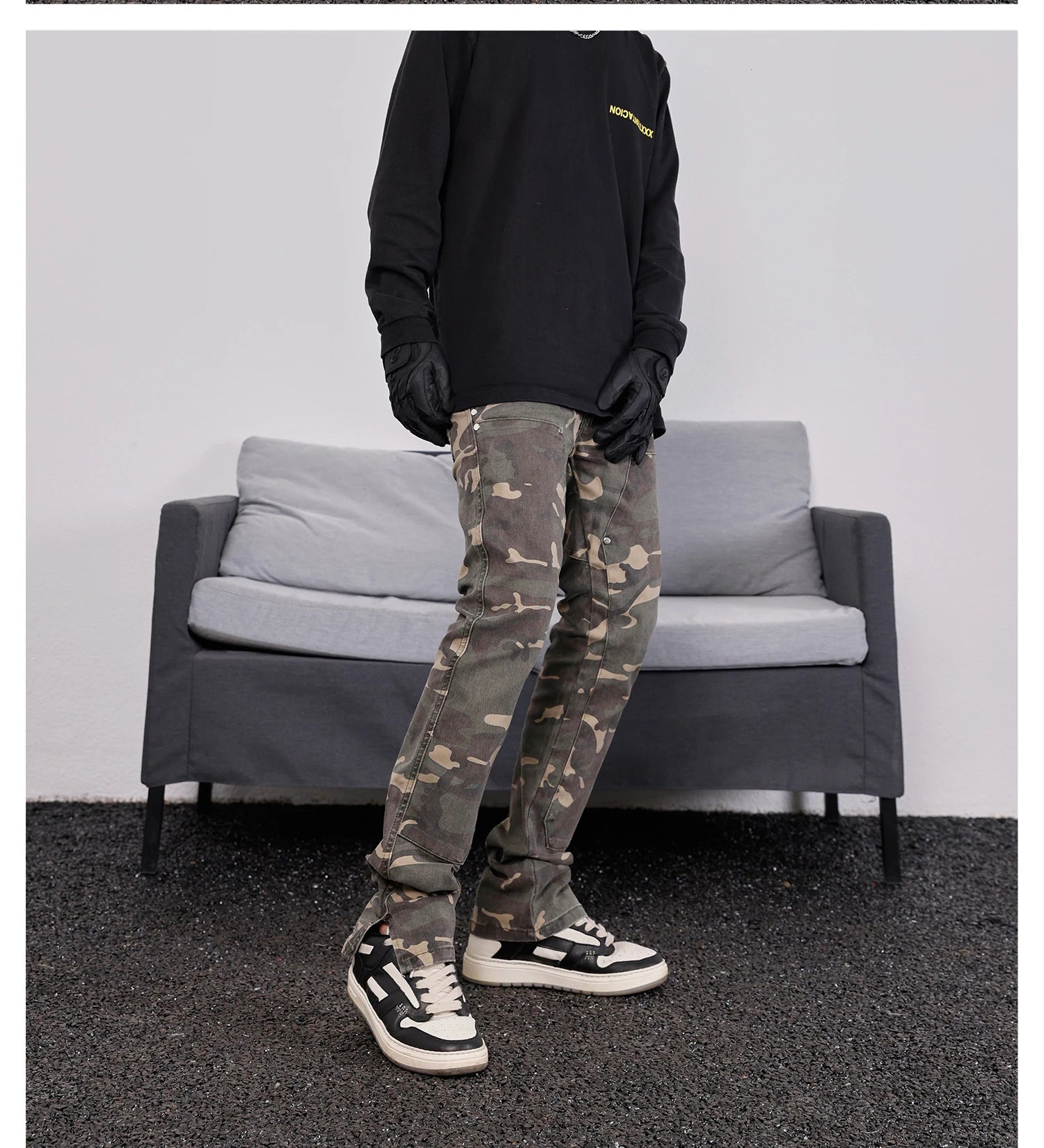 mens hip hop streetwear denim pants fashion camouflage pants 2023 harajuku cotton zipper joggers slim fit jeans trousers pants unique joggers style 2722