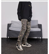 mens hip hop streetwear denim pants fashion camouflage pants 2023 harajuku cotton zipper joggers slim fit jeans trousers pants unique joggers style 2722
