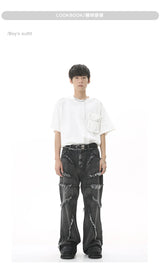 2023 european and american mens jeans new products personality trend hip hop fringed loose wide leg denim trousers unique jeans style 711