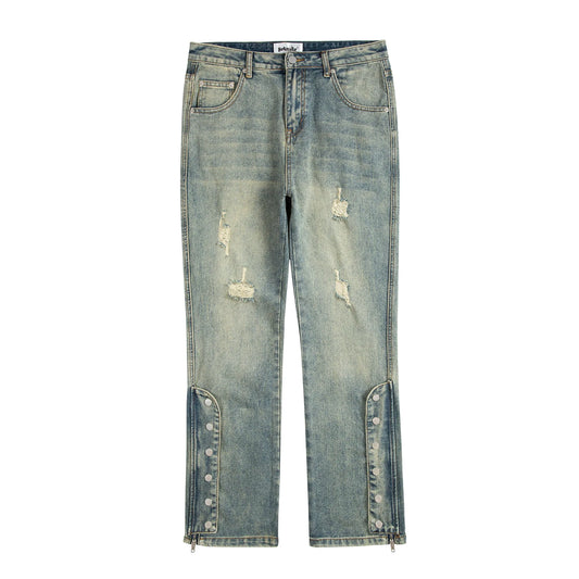 y2k streetwear side zipper buckle baggy pencil jeansfor menwshed hole ripped distressed pantalones hombre loose denim trousers stacked flare jeans