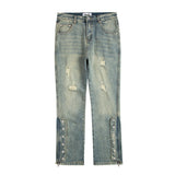 y2k streetwear side zipper buckle baggy pencil jeansfor menwshed hole ripped distressed pantalones hombre loose denim trousers stacked flare jeans