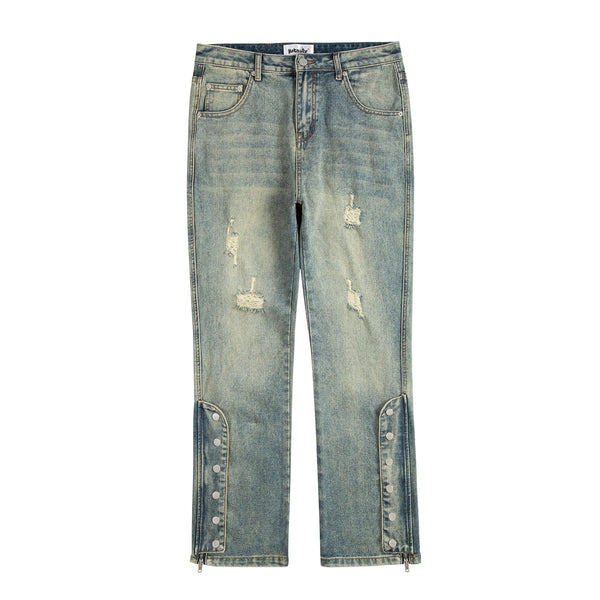 y2k streetwear side zipper buckle baggy pencil jeansfor menwshed hole ripped distressed pantalones hombre loose denim trousers stacked flare jeans