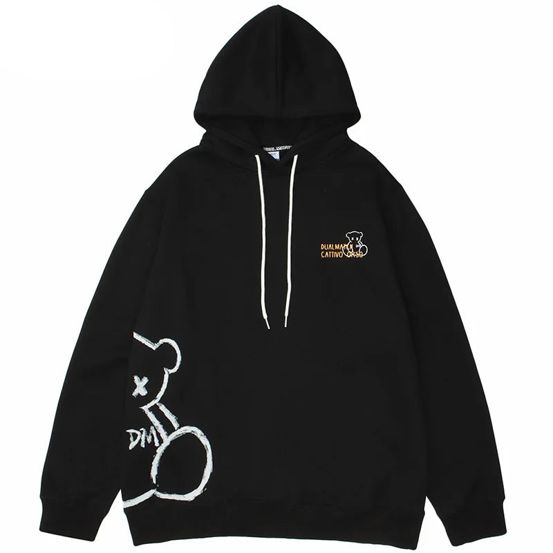 2023 Men Hip Hop Hoodie Sweatshirt Streetwear Bear Letter Print Pullov