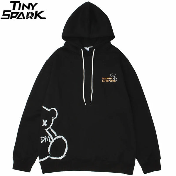 2023 Men Hip Hop Hoodie Sweatshirt Streetwear Bear Letter Print Pullov