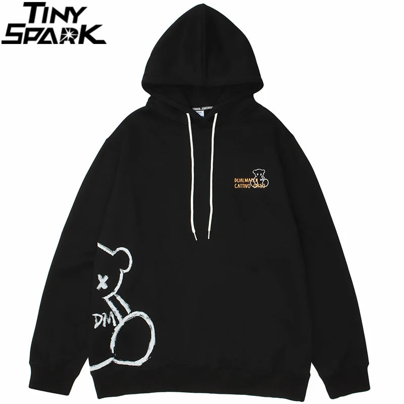 2023 Men Hip Hop Hoodie Sweatshirt Streetwear Bear Letter Print Pullov
